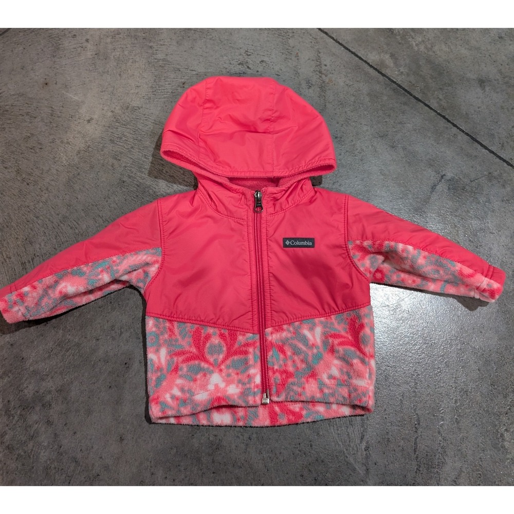 Columbia Pink Fleece Lined Hooded Jacket Floral Pattern Toddler Baby 3-6Months